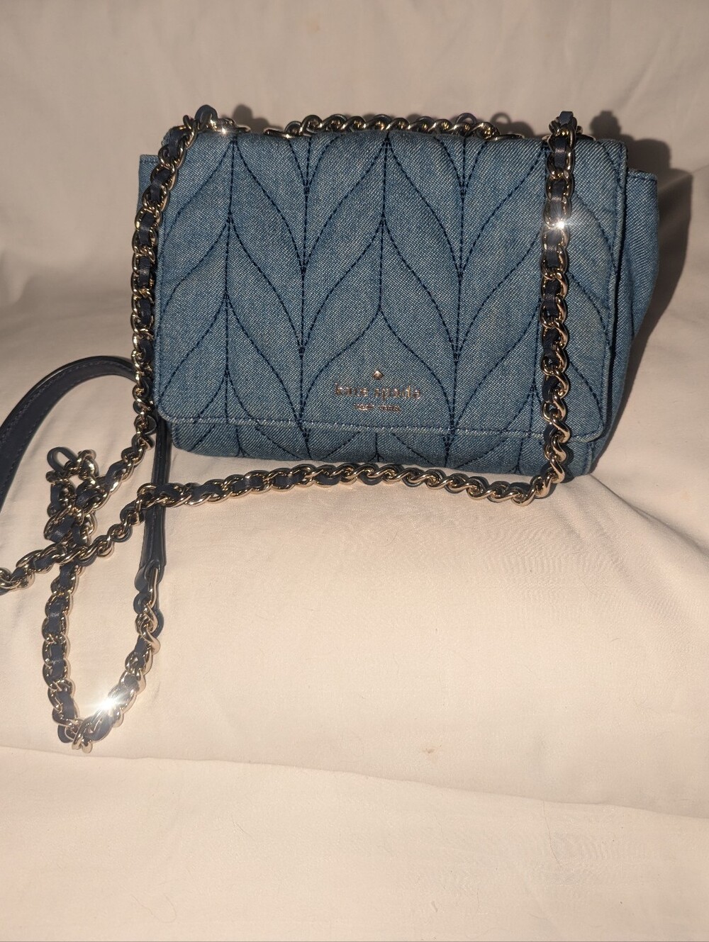 Kate Spade Briar Lane Denim Quilted Mini Emelyn Chain Crossbody - Light Blue
